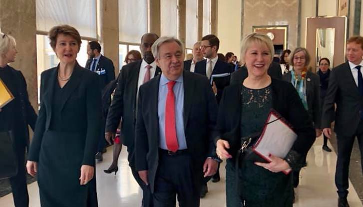 Minister for Foreign Affairs of Sweden Margot Wallström together with Secretary-General António Guterres and Vice President of the Federal Council Switzerland Simonetta Sommaruga