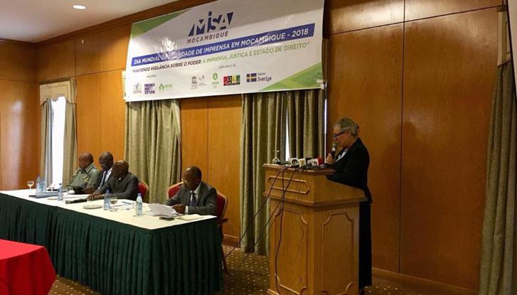 Ambassador Marie Andersson de Frutos holding a speech at Commemoration of the International Press Freedom Day