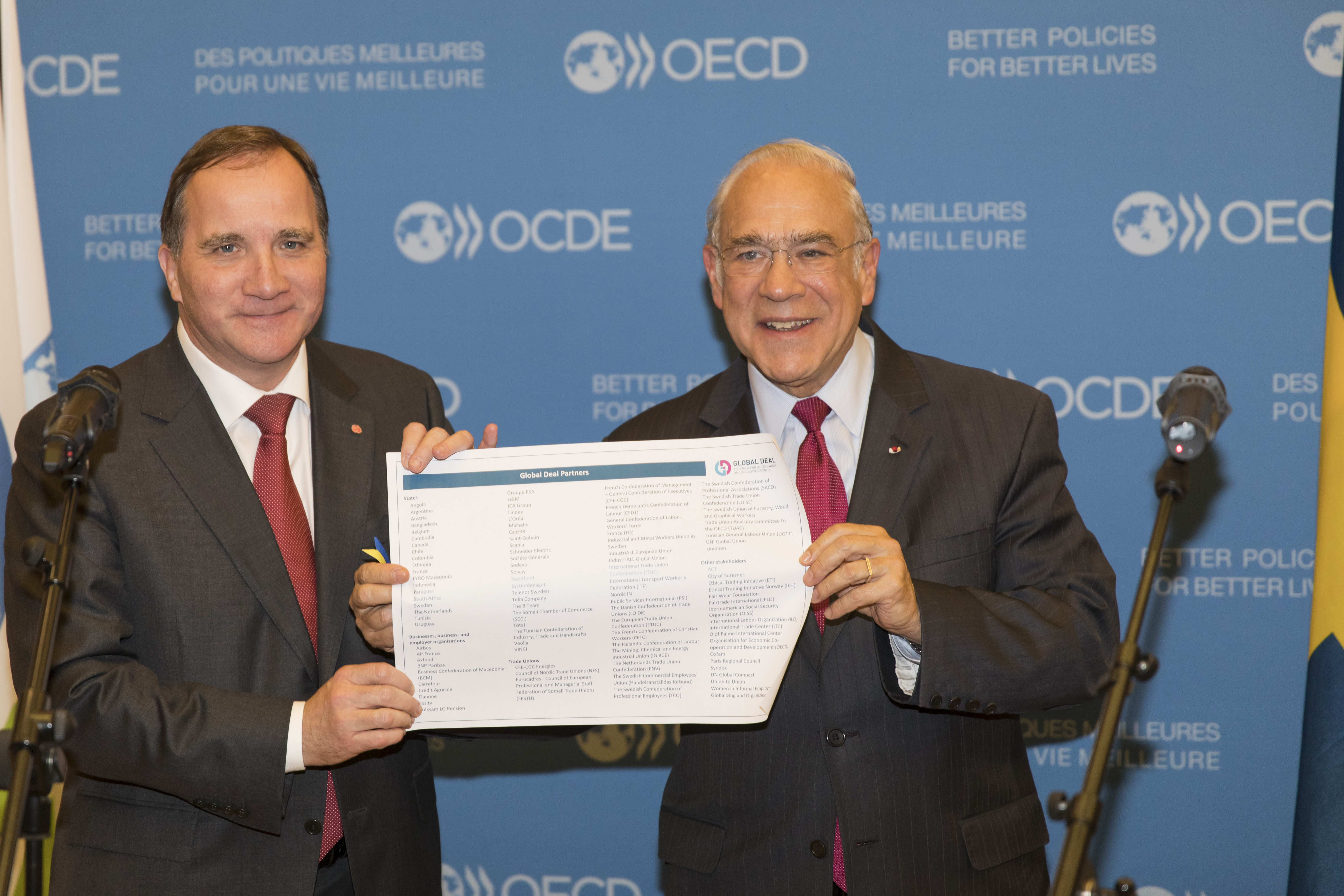 Statsminister Stefan Löfven och OECD:s generalsekreterare Angel Gurría