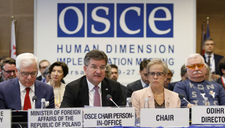 Miroslav Lajčák, Foreign Minister of Slovakia and OSCE Chairperson-in-Office, addressing participants in the opening of the 2019 Human Dimension Implementation Meeting. Warsaw, 16 September 2019.  Photo: OSCE/Piotr Dziubak